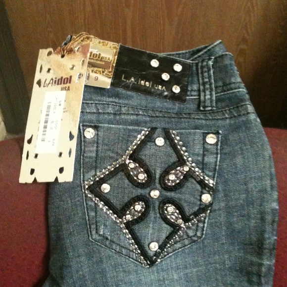 L A Idol Sequin & Rhinestone Bling Jeans Boot Cut - Picture 2 of 7